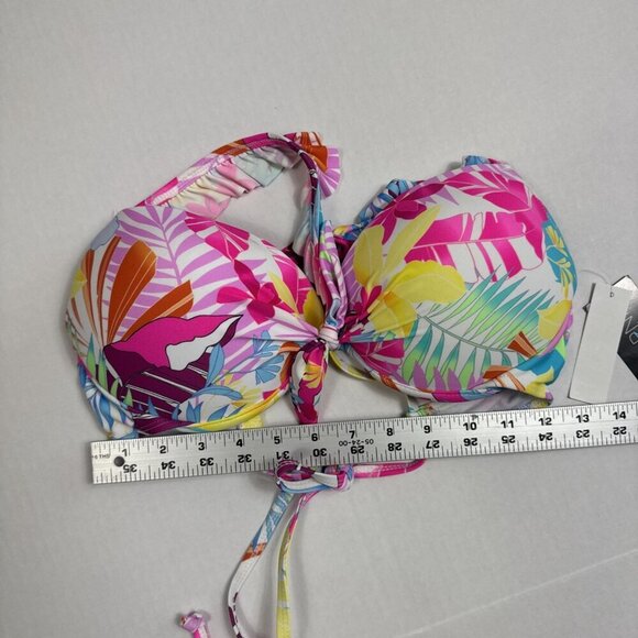 California Wave Junior XL Heavy Padded Bikini Swim Top Multi Palm Ruffle NWT - Picture 7 of 11